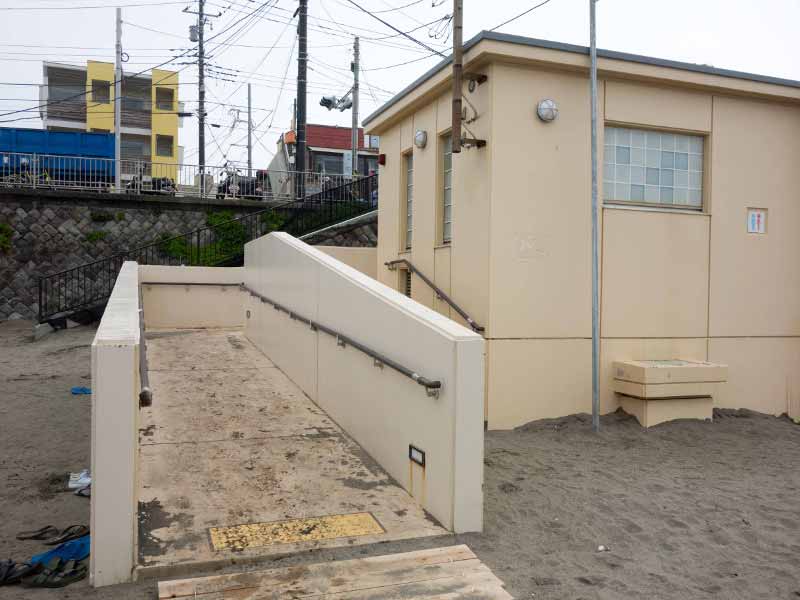Ramp in front of the wheelchair accessible restrooms